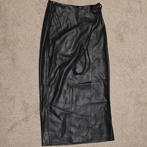 stradivarius Black Faux Leather Wrap Pencil Skirt